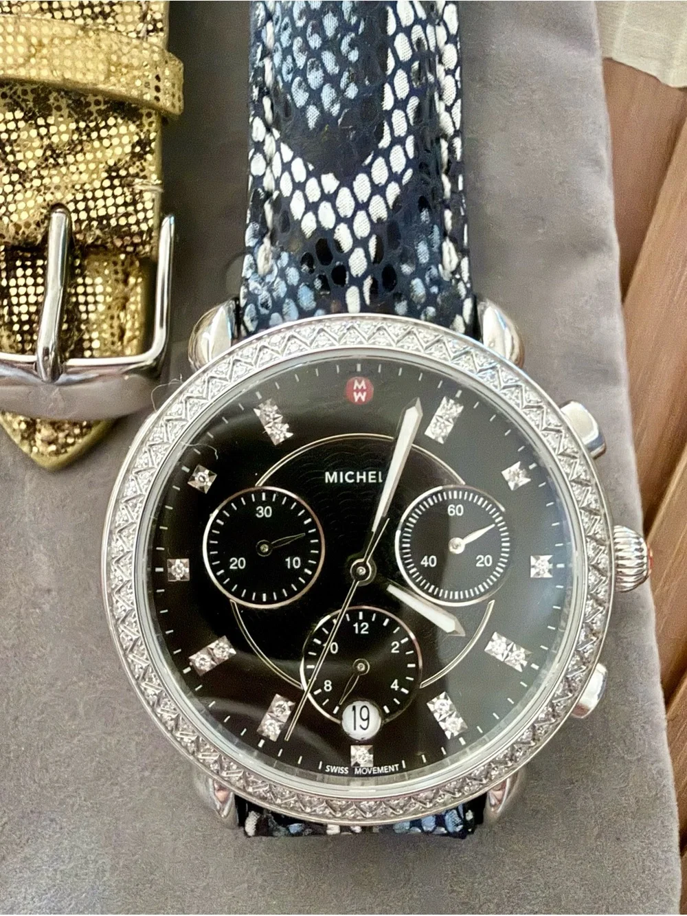 Michele Sidney chronograph diamond watch, 38mm case